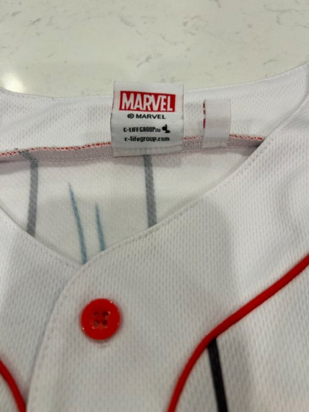 Marvel Spider‑Man Jersey Large White Pinstripe Button‑Up Red Graphic Shirt - Picture 6 of 11